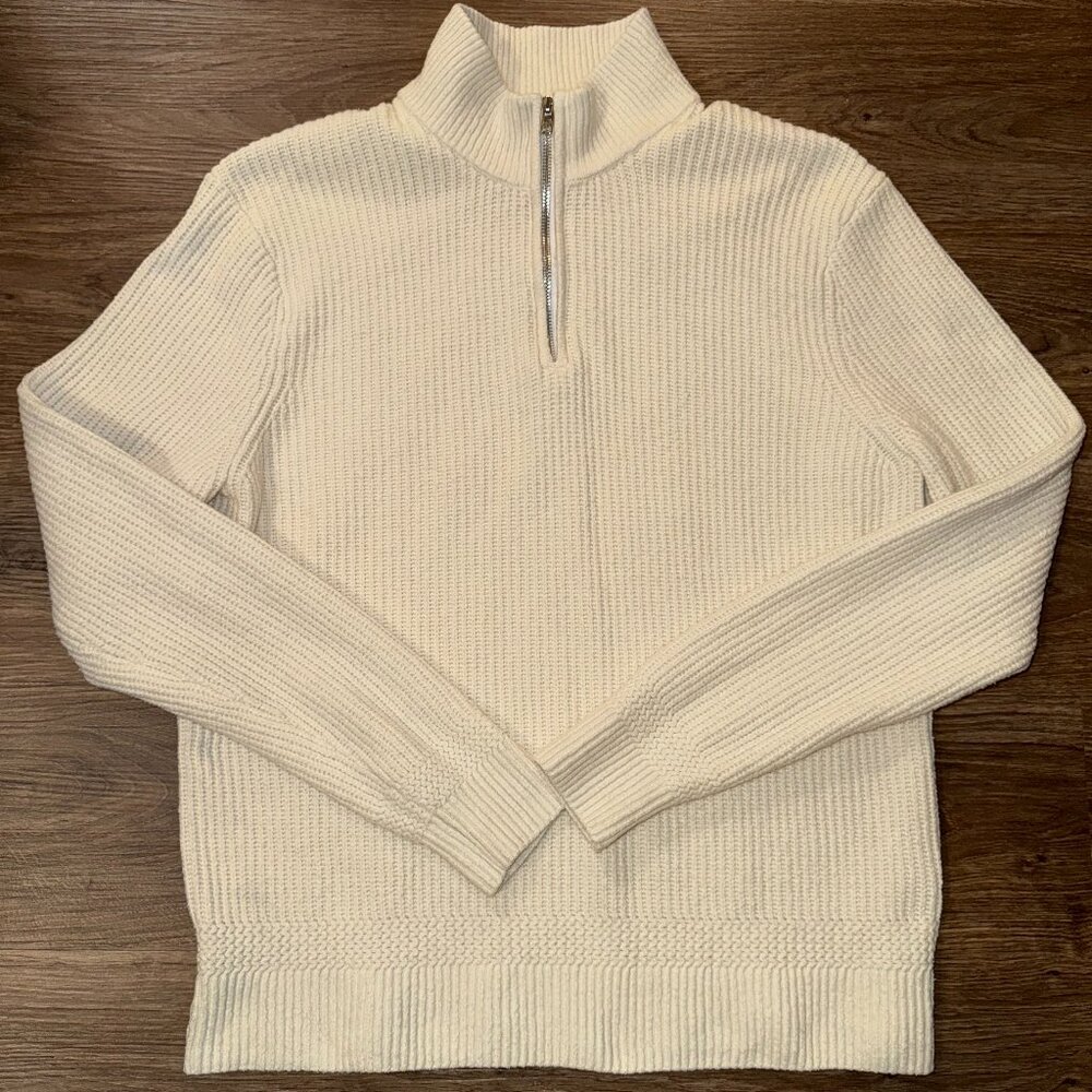 Abercrombie Cream Elevated Quarter-Zip Sweater (Medium)